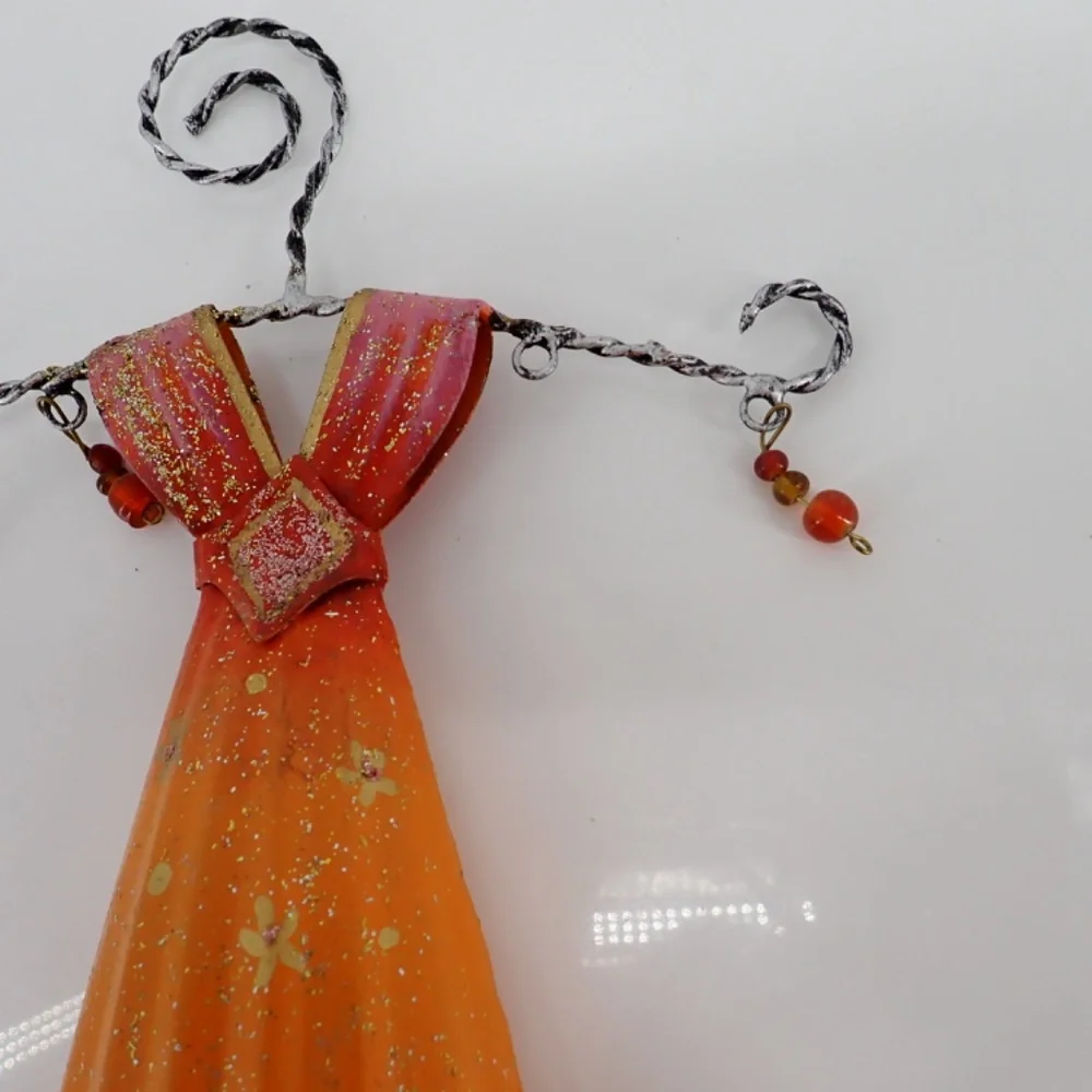 Lady in Orange Dress Mountable Metal Decorative Wall Hanger with Single Hook